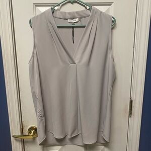 Calvin Klein Gathered V-Neck Sleeveless Top  grey size L